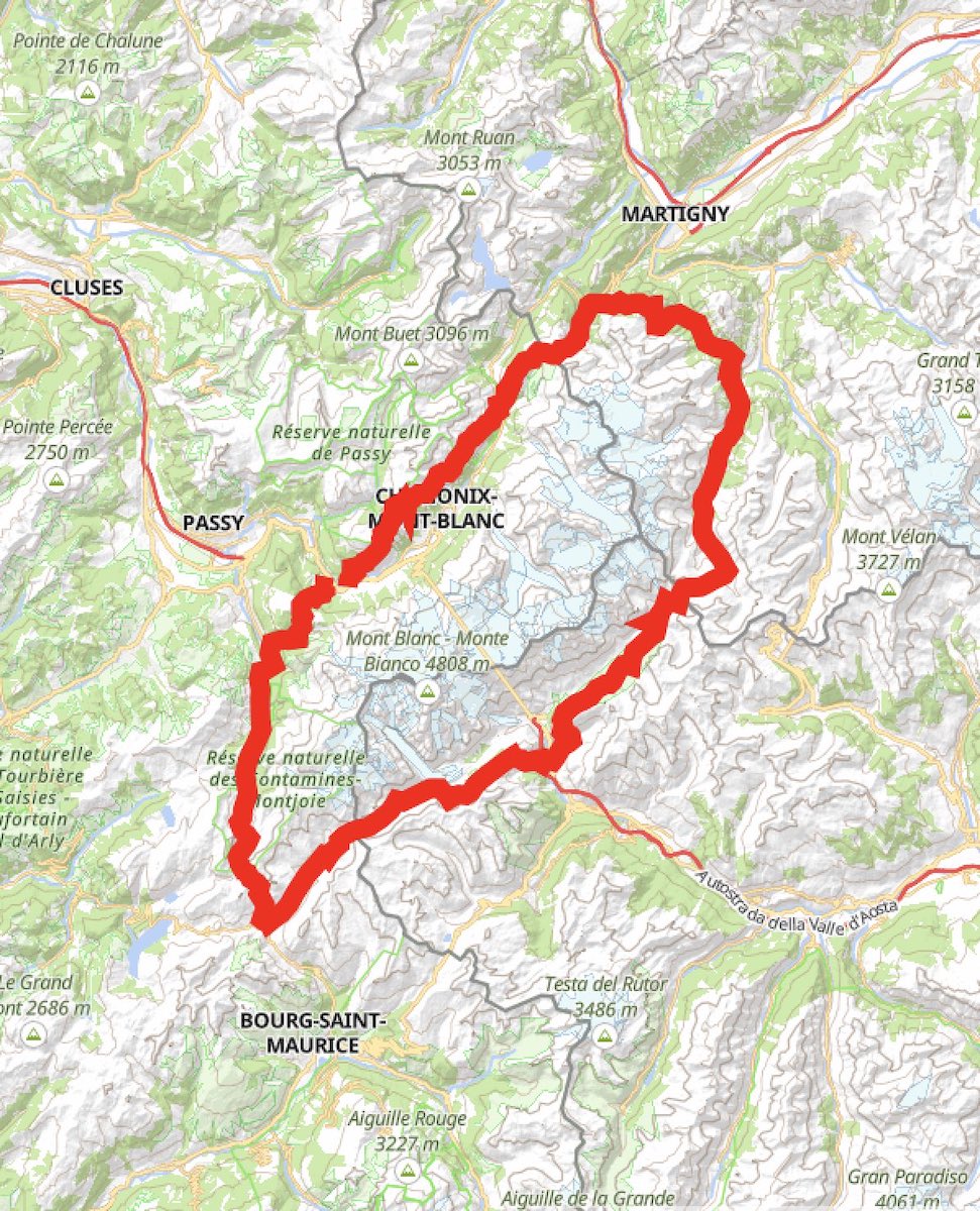 Map of the Tour du Mont Blanc.